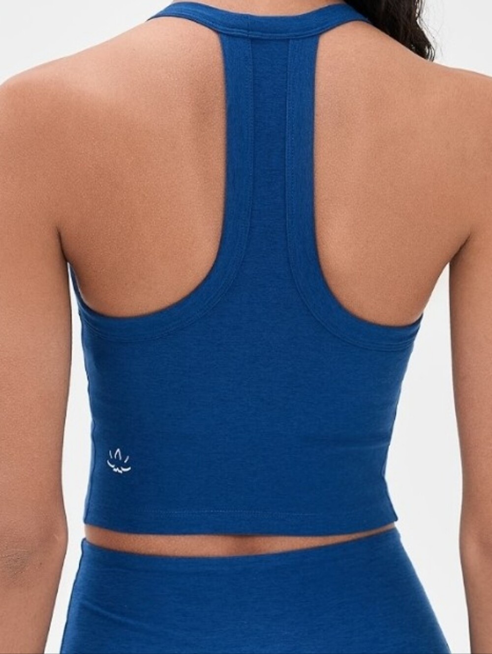 BEYOND YOGA SPACE DYE ON THE UP CROPPED TANK IN BLUE /SZ:MEDIUM